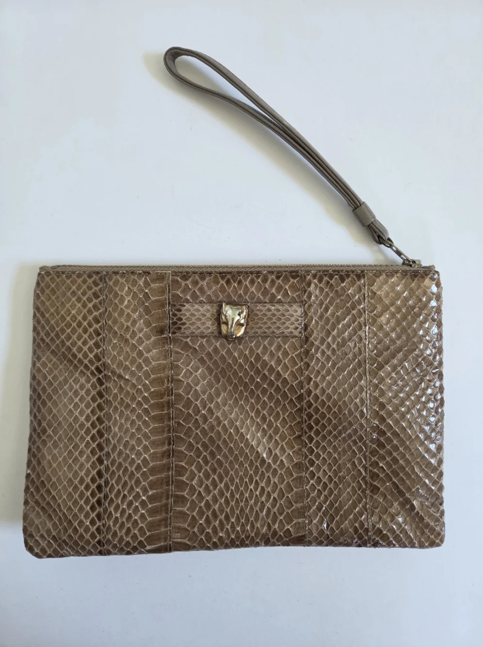 VTG Ruth Saltz light brown neutral snake skin clutch wristlet cougar accent - Picture 1 of 8